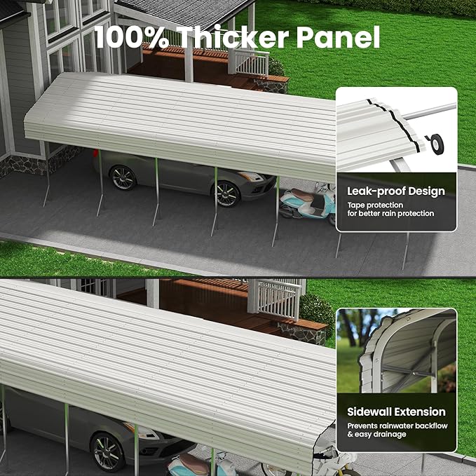 14x30 Carport, Heavy Duty Metal Car Port, All-Weather Protection, Easy Assembly for Cars, Trucks, Boats, Tractors, and Outdoor Storage, White