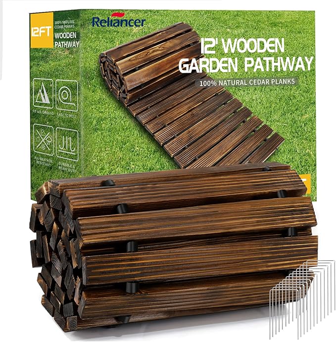 RELIANCER 12' Wooden Garden Pathway,Outdoor Roll Out Cedar Straight Walkway,Patio Path Decorative Garden Boardwalk Walkways,Weather-Resistant Roll Up Beach Wood Road Floor,Wedding Party Pathwaysc