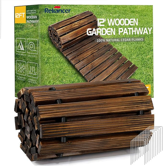 RELIANCER 12' Wooden Garden Pathway,Outdoor Roll Out Cedar Straight Walkway,Patio Path Decorative Garden Boardwalk Walkways,Weather-Resistant Roll Up Beach Wood Road Floor,Wedding Party Pathwaysc