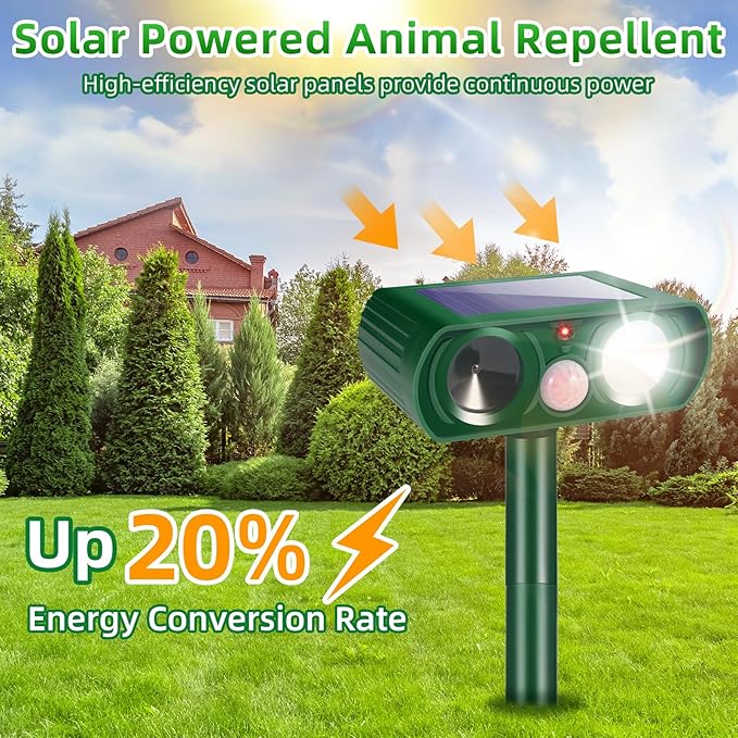2 Pack Solar Ultrasonic Animal Repellent Raccoon Fortress Pro Outdoor, Deer Repellent with Motion Sensor & Strobe Light,Waterproof Cat Dog Squirrel Rabbit Deterrent for Garden Yard