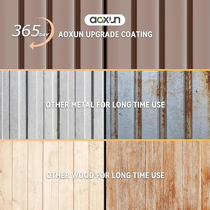 Aoxun 8' x 6' Storage Shed with Base Outdoor Steel Garden Utility Cabinet with Lockable Door Waterproof & Rust-Proof for Yard, Patio, Backyard (Brown, Base Included)