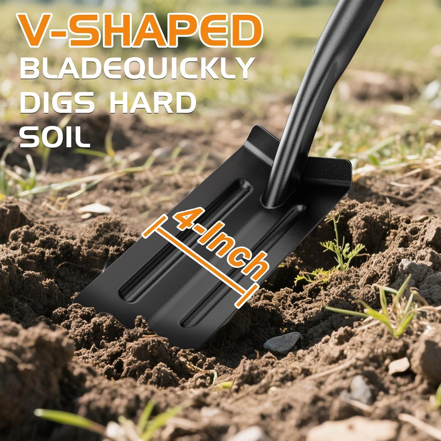 Trench Shovel for Digging, 4-Inch Trenching Spade with Orange Fiberglass Handle, Narrow Trenching Shovel for Digging, Gardening, and Landscaping, 56 inches