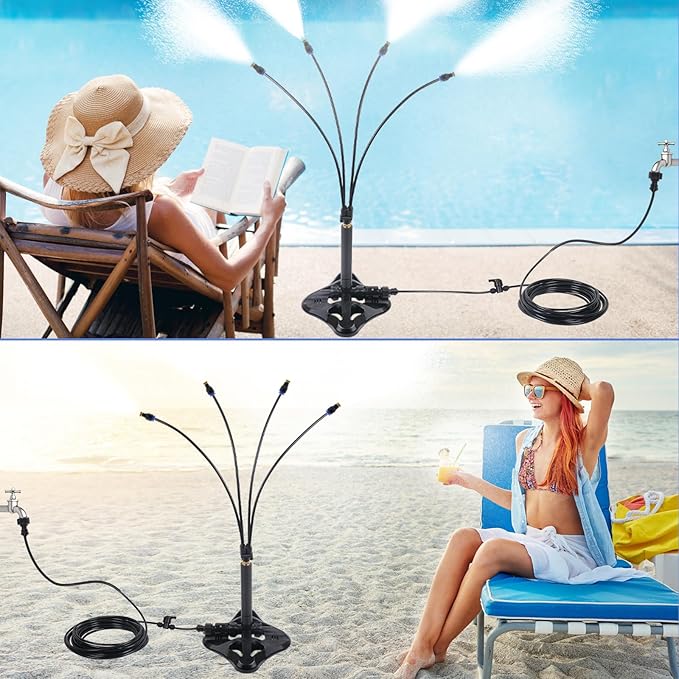 Standing Misters for Outside Patio, 2.6 FT Portable Stand Misting System for Cooling Outdoor, Upgraded Integrated Water Mister for Mist Playing, Patio Cooling, Backyard, Porch, Sprinkler