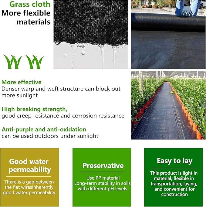 3x150ft Weed Barrier Fabric Landscape, Long-Term Use, Flexible, Breathable, Water Permeable, Grass Barrier Landscape Fabric Ground Cover Cloth for Garden Planting Weed Blocking