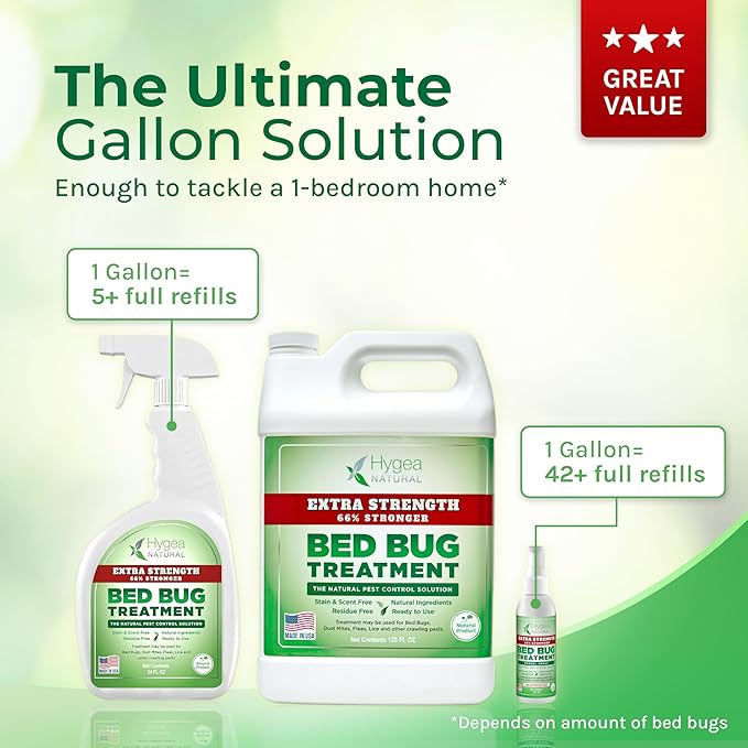 Extra Strength Bed Bug & Lice Elimination Duo - Extra Strength 24 oz Lice, Bed Bug & Mite Spray & 128 oz Spray Refill - Child & Pet Friendly - Stain & Odor Free - 66% Stronger Formula
