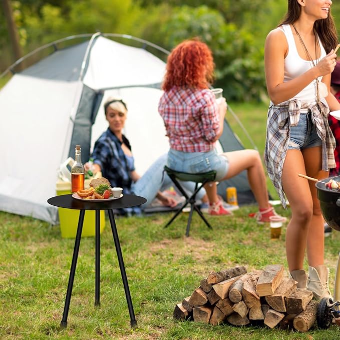 2-Pack Metal Outdoor Side Tables, Adjustable Height Round Side Table Weather-Resistant, Black Bistro Camping Tent Beach Table, End Table for Small Spaces, Balcony, Patio, Camping, Garden, 12.2"