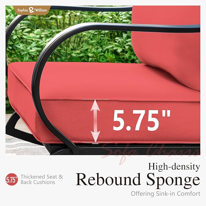 Sophia & William Patio Furniture Sets with 45" Gas Fire Pit Table Outdoor Metal Conversation Sets for 5, 2 x Swivel Cushioned Patio Sofa Chairs, 1 x 3-Seat Sofa 4 Pieces for Lawn Backyard Red