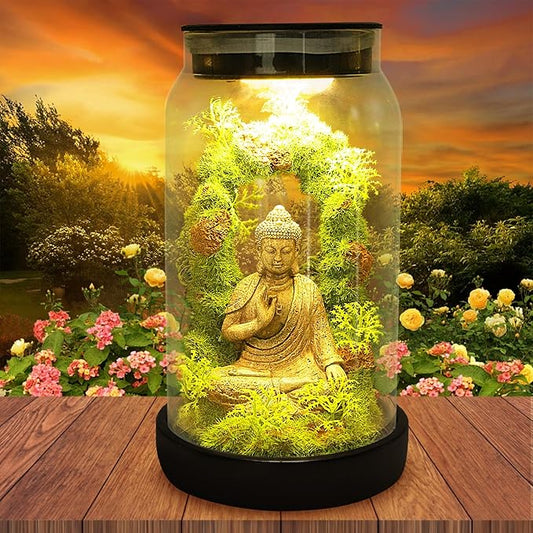 Solar Garden Buddha Statue Outdoor - 9.8'' 15 LED Solar Lights Garden Decor Lucky Zen Unique Birthday Gifts for Women Mom Grandma, Sitting Meditating Figurine Housewarming Gifts for Patio Lawn Yard