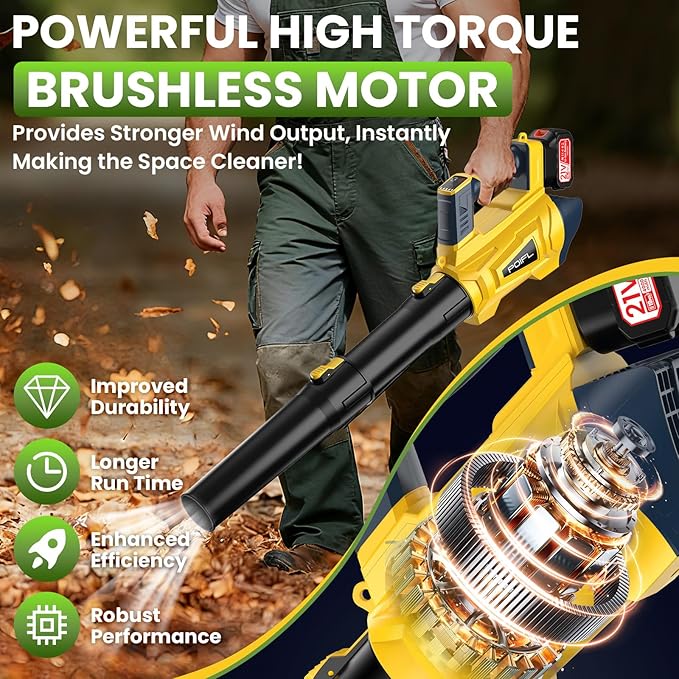 Leaf Blower, Electric Cordless Leaf Blower with 8000mAh(2 x 4.0AH) Batteries and Charger, 6 Speed Mode, Lightweight Leaf Blowers for Blowing Leaves, Lawn Care, Patio Cleaning and Dust
