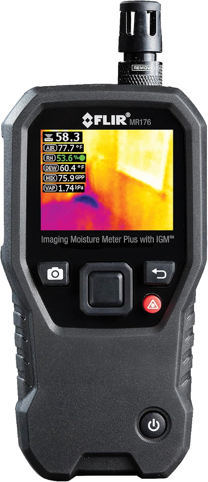 FLIR MR176 - Thermal Imaging Moisture Meter - with IGM (Infrared Guided Measurement), Replaceable Hygrometer, Pin and Pinless
