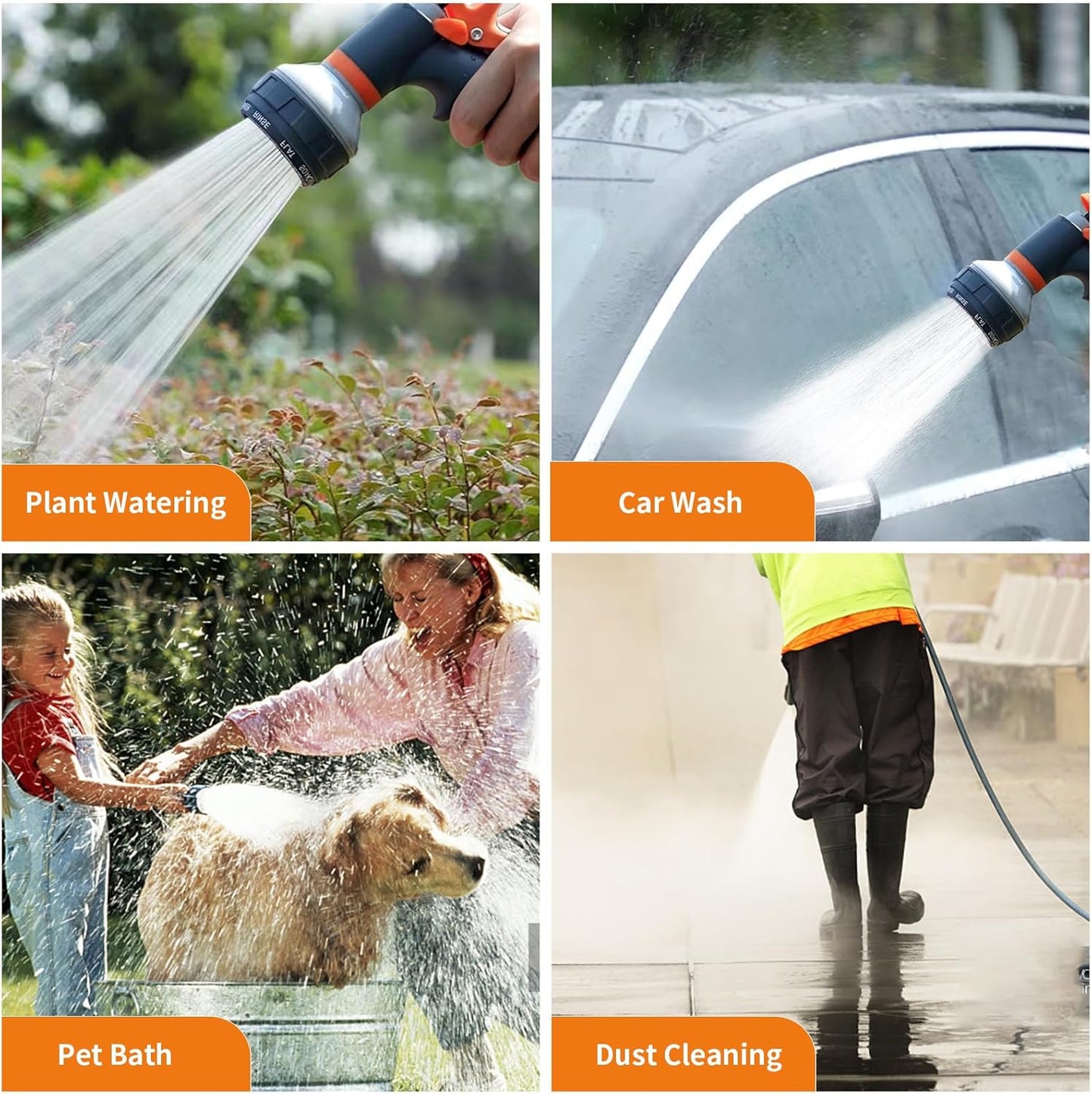 Garden Hose Nozzle 2 Pack - 8 Adjustable Spray Patterns, Heavy Duty Water Hose Sprayer for Car Washing, Plant Watering, Pet Bathing & Outdoor Cleaning