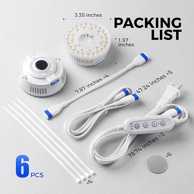 Barrina Orbgrow OG09 Puck Grow Light, 5000K 54W(6 x 9W, 810 Watt Equiv), Full Spectrum Plant Light for Indoor Plants, Magnetic & Linkable with Timer, 5 Levels Dimmable for Plant Shelf, 6 Packs