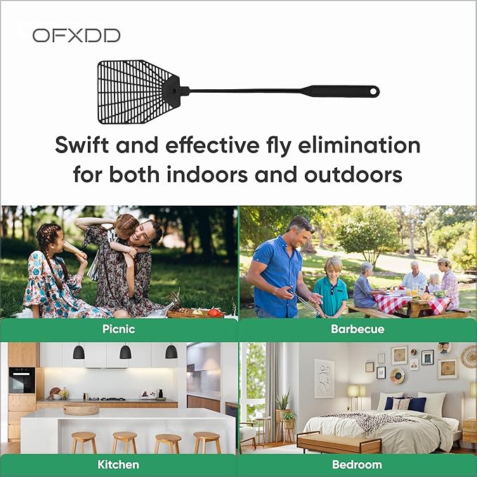 Rubber Fly Swatter, Long Fly Swatter pack, Fly Swatter Heavy Duty (10 Pcs, Black)