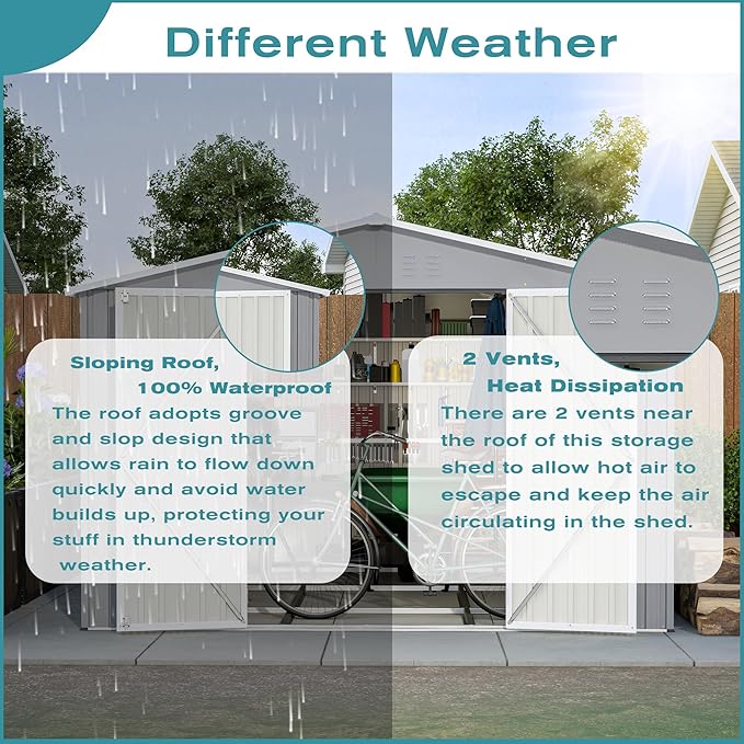 Metal Shed10x12 ft Outdoor Storage Shed,Metal Steel Utility Tool Shed Storage House with Double Lockable Doors and Air Vent for Backyard Garden Patio Lawn Gray