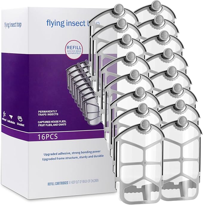16 Pack Refill Cartridge Kit Replacement Compatible with ZEVO M364 and ZEVO Max Plug-in Light Flying Insect Trap Refill for Indoors Refill Replacement Sticky Pads for Bug Catcher
