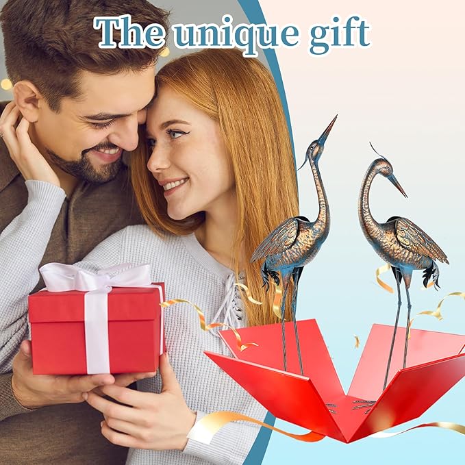 chisheen Garden Crane Statues Blue Heron Metal Yard Art Outdoor Decoration,Large Sculptures for Lawn Patio Porch,39-44 inch,Set of 2