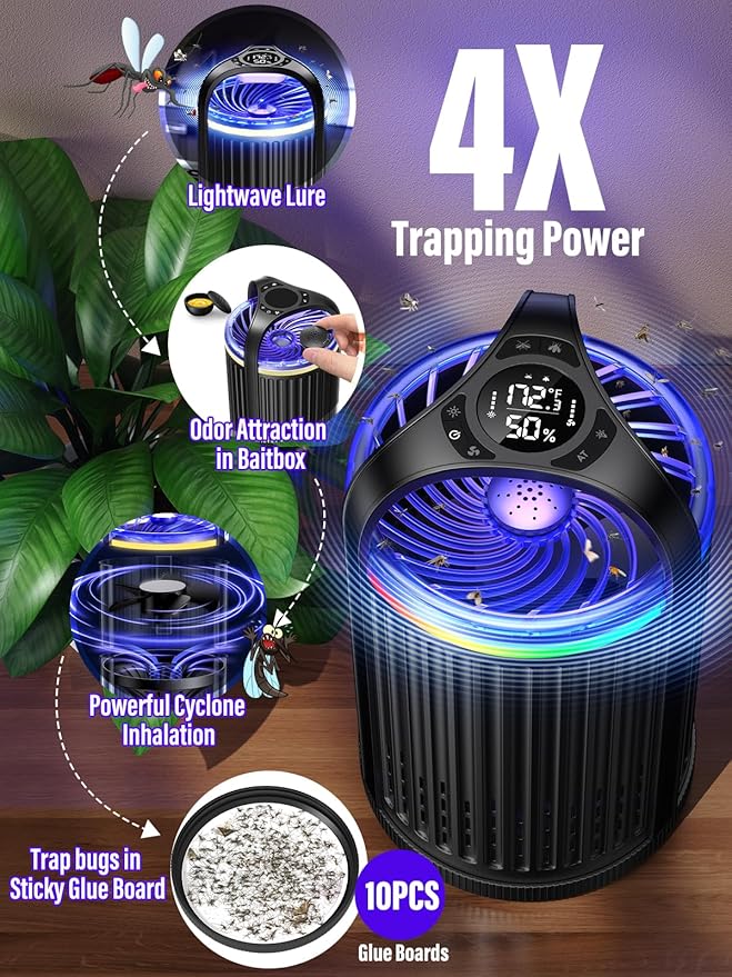 Fruit Fly Traps for Indoors, Smart Fly Trap Indoor Bug Zapper Gnat Traps for House Indoor Plant, Pest Control with 10PCS Refills