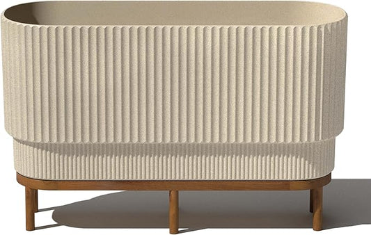 Veradek Demi Series Raised Long Planter for Indoor/Outdoor Use | Made from Plastic & Stone w/Wooden Stand | Modern Patio Décor for Flowers/Shrubs