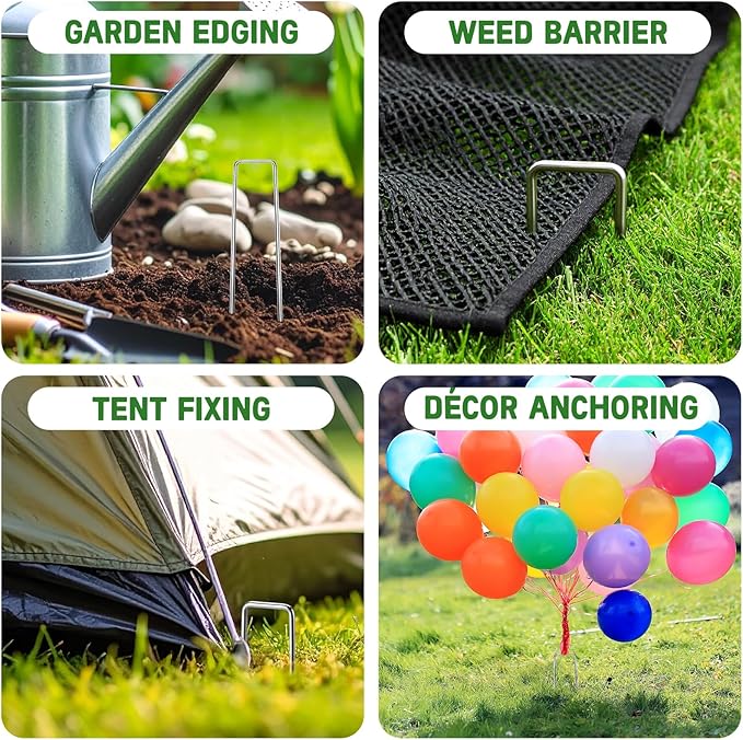 Breezz 25 Pack Garden Staples 6 Inch 12 Gauge Galvanized Pins, Heavy-Duty Ground Stakes for Weed Barrier, Irrigation Tubing, Yard Fabric, Halloween & Christmas Decoration Anchoring