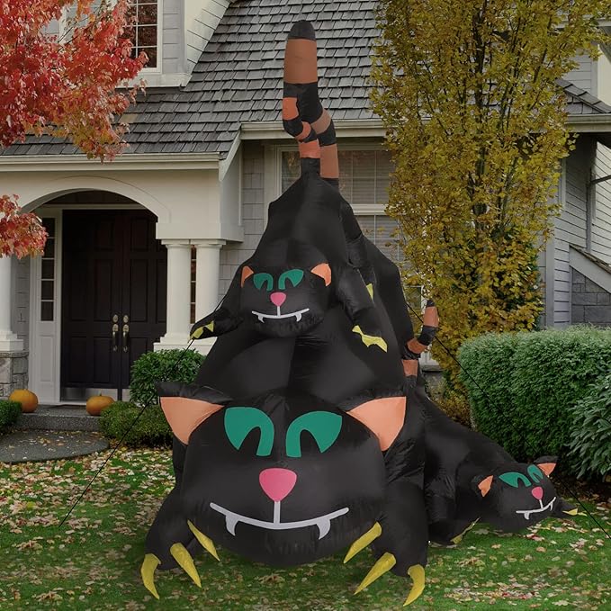 Haunted Hill Farm 5-ft. Black Cat Trio Blow Up with Lights, Outdoor Halloween Inflatable Decoration for Lawn and Yard, Giant Spooky Holiday Decor