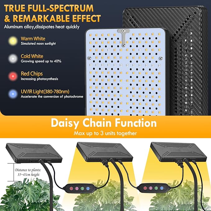 Smart Control Tabletop Grow Light with Timer, Simulate Midday Sunlight Full Spectrum Desk Plant Growing Lamps Seed Starting, 25W Bonsai Grow Lights for Indoor Plants, 16"-24" Height