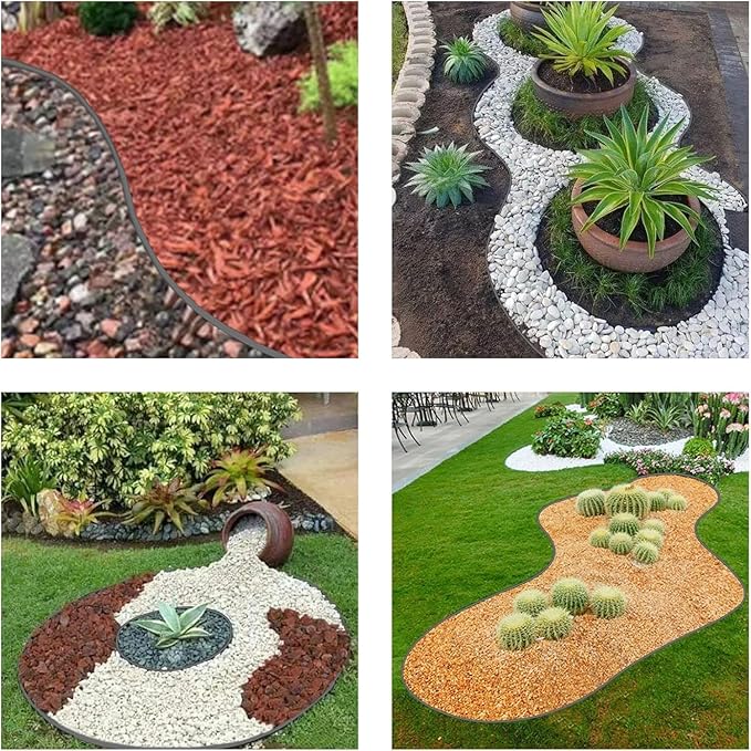 Landscape Edging Border,66ft Garden Edging Garden Borders Edging【4INCH Hight】 Paver Edging Include 60 Stakes, Flexible Lawn Edging Border for Yard, Lawn, Gardens (Grey)