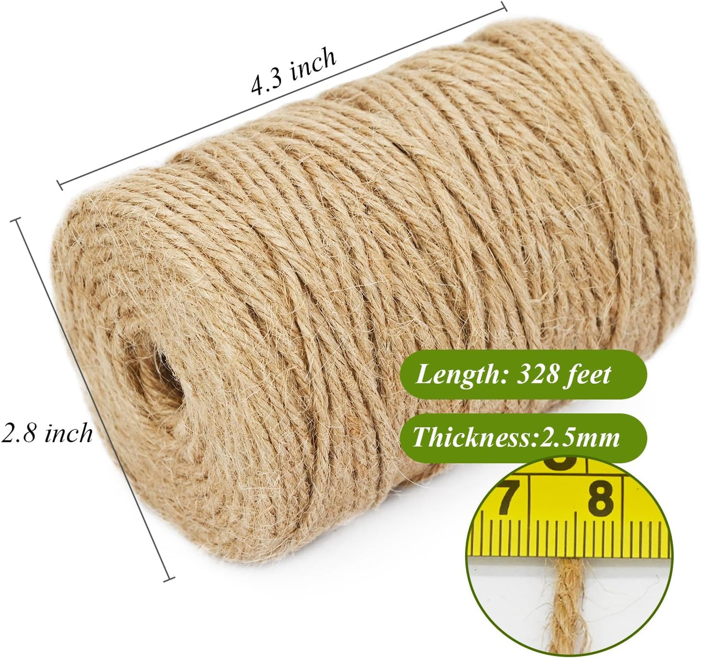 Jute Twine 328 Feet 2.5mm 4Ply Heavy Duty Brown Jute Rope String for Home Gardening Plant Picture Hanger Industrial Packing Mason Jars Wedding Decorations Crafts
