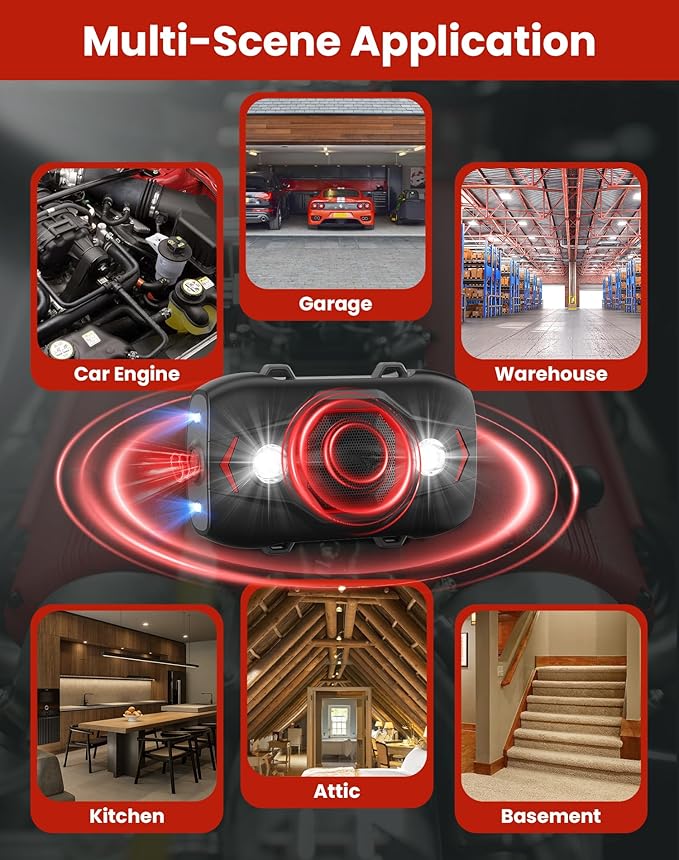 2 Pack Ultrasonic Rodent Repellent for Car Engines, Under Hood Mouse Repellent with 4 LED Strobe Lights, USB Powered, Keep Rats, Mice and Squirrels Away from Vehicles, RVs, Garages, Attics (2, Black)