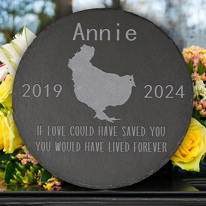 Chicken Memorial Stone Chicken Garden Statue - Chicken Memorial Gifts - Chicken Tombstone - Chicken Loss Gift - Loss of Pet Chicken - Round