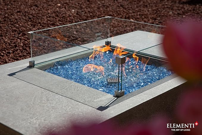 Elementi+ | Bundle Monte Carlo Gas Fire Pit Cast Concrete 60" Rectangular Fire Table | Electronic Ignition | Canvas Cover, Fire Glass and Burner Lid Included | Light Gray | Natural Gas