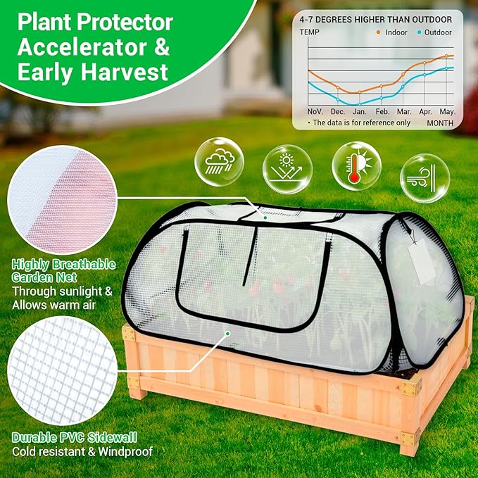 Garden Covers for Raised Beds, Pop Up Raised Garden Bed Cover, Garden Row Plants Cover Accelerator, Greenhouse Cover for Protecting Seedlings Fruits Vegetable Rows 45" L x 22" W x 16" H(1 Pack)