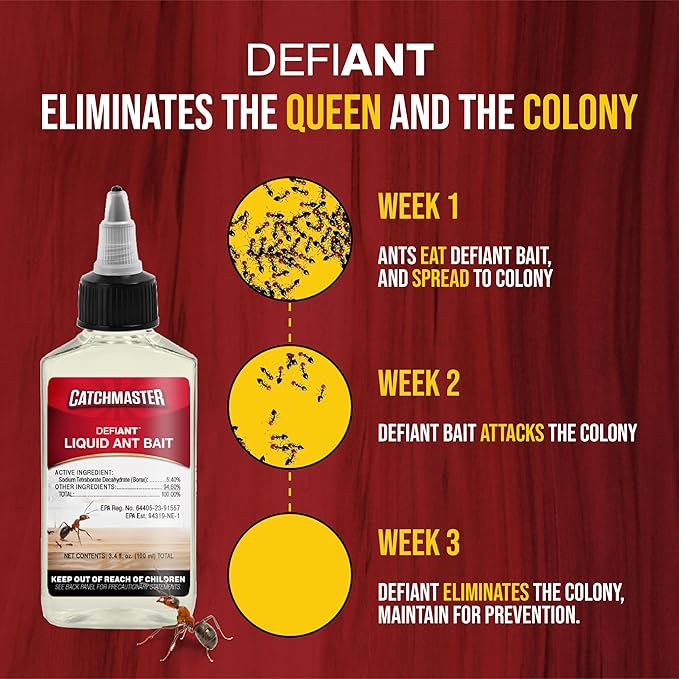 Catchmaster DEFIANT Liquid Ant Bait + 4 Classic Ant Stations + 8 Window Sill Stations Bundle, Multi-Surface Pest Control Traps for Home & Outdoor, Reduce & Remove Colonies