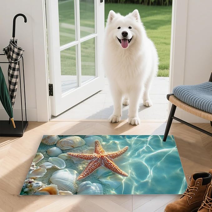 Welcome Mat Indoor,Starfish Front Door Mat,Summer Sea Shells Entryway Rug for Porch Patio Non-Slip Outdoor Entry Doormat for Back Door Outside Entrance Hallways,30 x 17 Inch