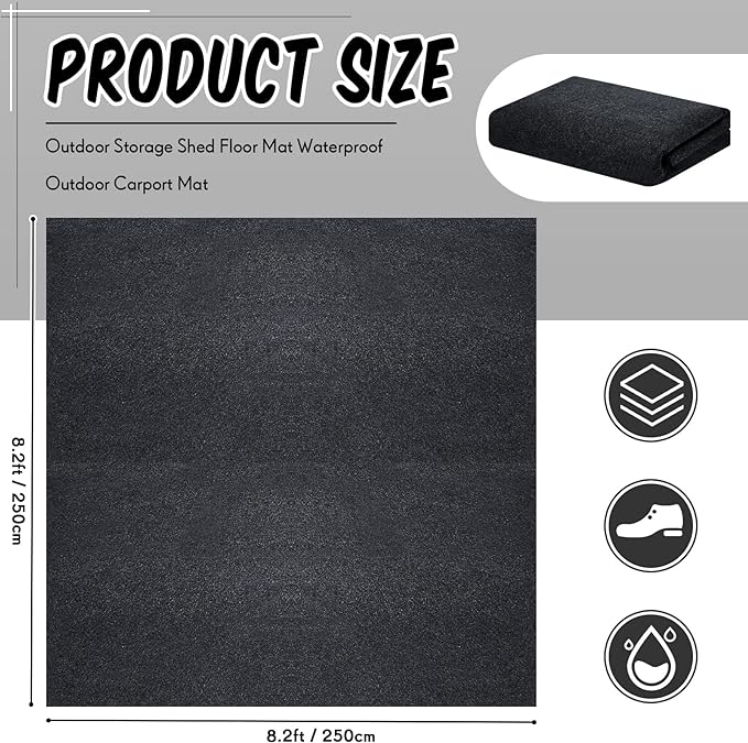 Haull Outdoor Storage Shed Floor Moat Waterproof Outdoor Carport Mat Thickened Soft Patio Furniture Pad Washable with Non Slip Backing, Storage Shed Not Included(8.2 x 8.2 ft)