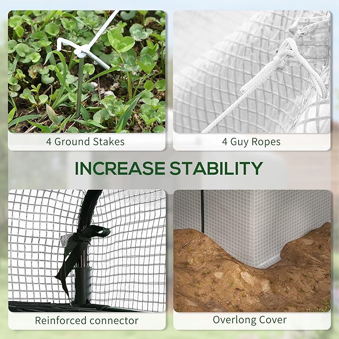 Outsunny Walk-in Greenhouse for Outdoors with Roll-up Zipper Door, 18 Shelves, PE Cover, Small and Portable Green House, Heavy Duty Humidity Seal, 95.25" x 70.75" x 82.75", White