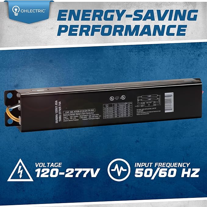 Replacement for Keystone KTEB-2110-UV-TP-PIC 2 Lamp T12 Electronic Fluorescent Ballast | 120-277V Input with Instant Start Operation | 0.85 Ballast Factor, UL-Approved