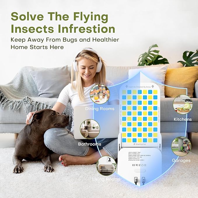 Flying Insect Trap Indoor - Plug-in Fly Catcher and Killers Includes Refills for House Flies, Fruit Flies, Gnats,Cover up to 800 ft², Without Night Mode, Off-White, 1 Traps + 1 Refills