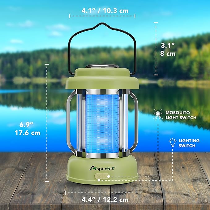 ASPECTEK Waterproof Bug Zapper Lantern – Portable Rechargeable Mosquito Zapper and Fly Trap Light, Cordless Electric Insect Killer with Type-C Charging, Indoor/Outdoor Use for Patio, Camping, Garden