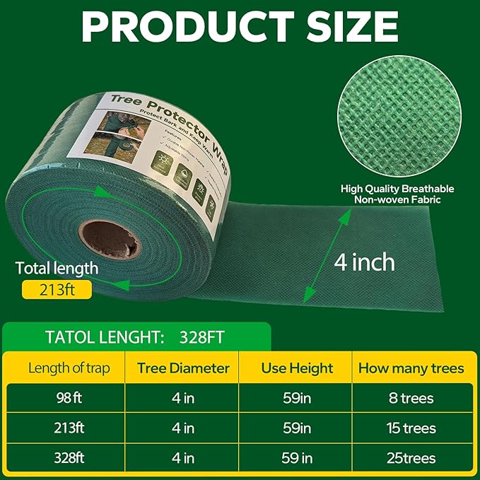 Emycool 213ft Tree Wraps to Protect Bark, Tree Wrap for Damaged Bark, Tree Trunk Wrap to Keep Plants Warm and Tree Trunk Protectors from Deer and Animal, Durable and Effective