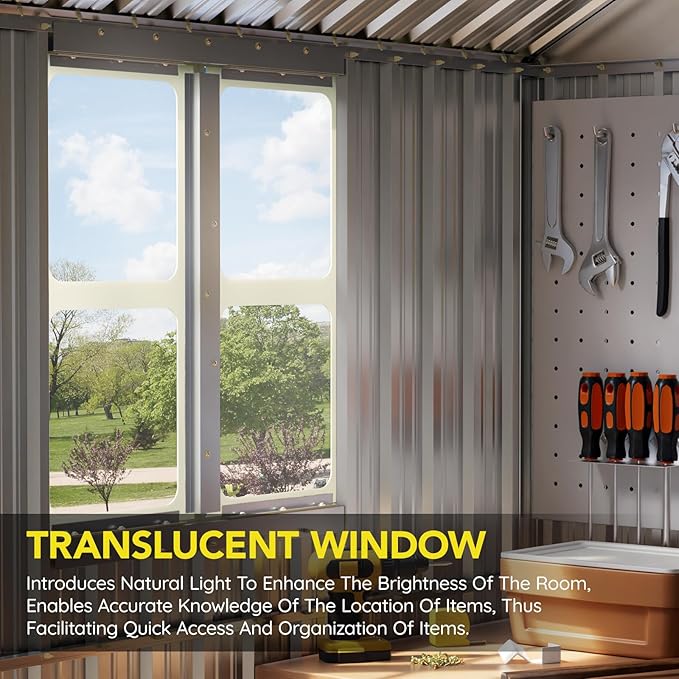 8x10 FT Outdoor Metal Storage Shed, Single Door, 1 Clear Window, Tool Shed for Garden, Patio, Backyard