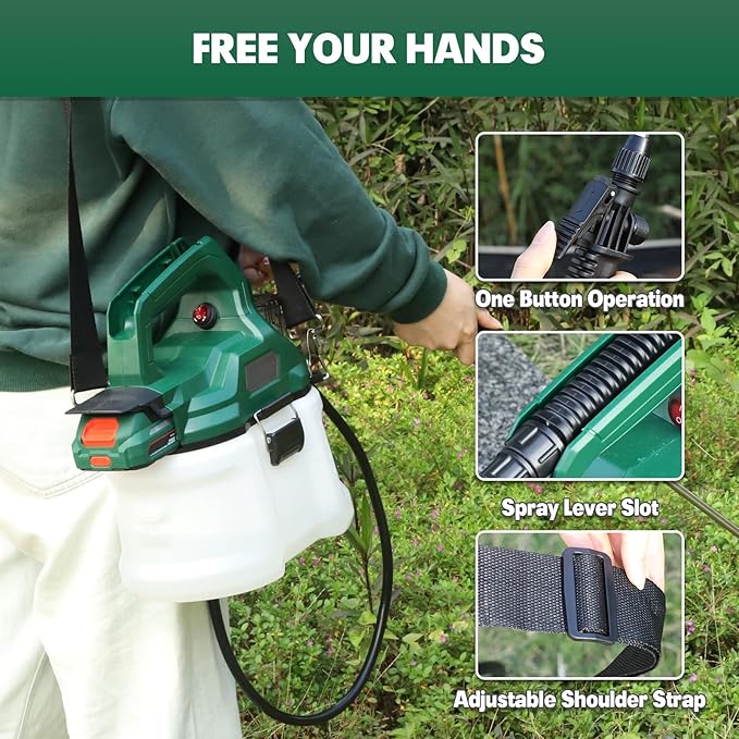 1 Gallon Battery Powered Sprayer Compatible with Makita 18V Battery, Electric Garden Sprayer with 20V 2.0Ah Battery, 2.0A Charger, Telescopic Wand, Adjustable Shoulder Strap for Garden Watering