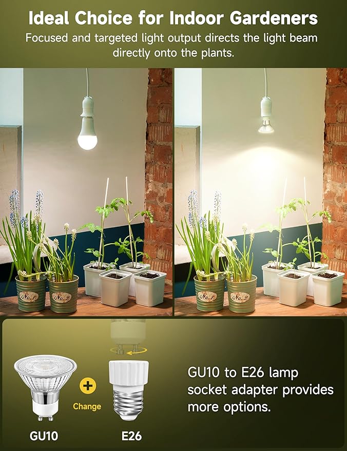 GU10 Grow Light Bulb, Full Spectrum Plant Grow Lights, Natural White 4000K Plant Light for Indoor Plants for Small Plant Pots, 6W LED Grow Light, Grow Lamp for Low Light Plants, 3 Pack