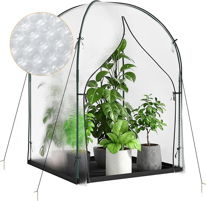 Portable Greenhouse for Outdoors, Green House Tent with Durable Bubble Film Cover and Zippered Door,Walk-in Mini Green House with Removable Mat for Indoor Outside Protecting Plant,47.2x47.2x71 Inch
