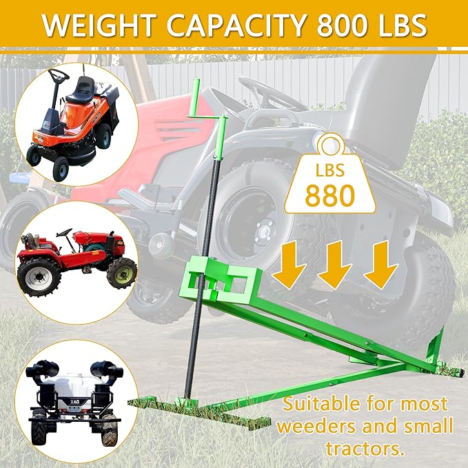 Ride-On Lawn Mower Jack Lift - Telescopic Maintenance Jack for Garden Tractors and Riding Lawn Mowers, 880 lbs Weight Capacity, Manual and Power Tool Handles Included