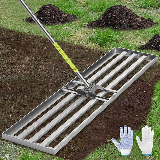 Lawn Leveling Rake,48x12 inch Heavy-Duty Galvanized Steel Landscape Rake with an Adjustable 78'' Extra Long Handle Lawn Leveling Tool for Yard,Backyard,Garden,Golf,Farm,Pasture