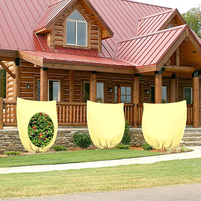 2 Pack Plant Covers for Winter Trees Covers Freeze Protection, 39.3" x 39.3" Frost Covers for Outdoor Plants with Drawstring, Shrub Covers for Winter, Rose Bush Covers for Winter