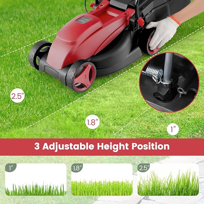 Goplus Electric Lawn Mower, Versatile Corded Lawn Mower with Grass Collection Box, 10 AMP Motor, 13" Cutting Deck, 3 Adjustable Cutting Positions, Walk-Behind Small Lawnmower for Garden Farm Yard