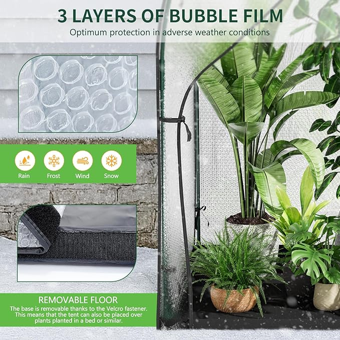 Portable Greenhouse for Outdoors, Green House Tent with Durable Bubble Film Cover and Zippered Door,Walk-in Mini Green House with Removable Mat for Indoor Outside Protecting Plant,47.2x47.2x71 Inch
