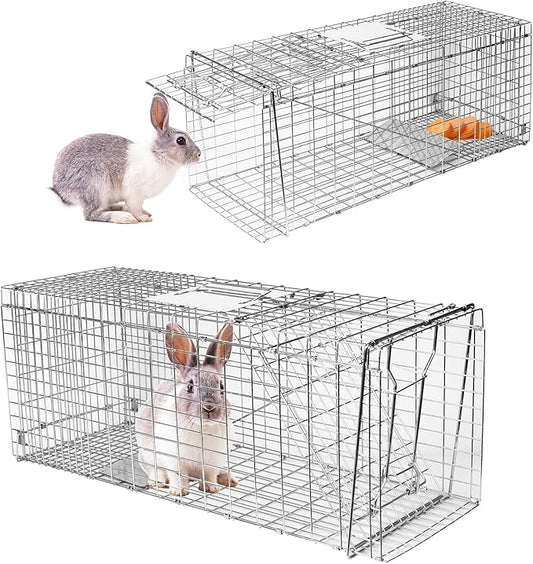 Animal Trap Cage, 31 Inch Live Traps for Raccoons Heavy Duty, Cat for Stray Cats, Squirrels, Raccoon, Rabbits, Possum, Skunk, Outdoor Small Animal Humane Catch & Release, Foldable