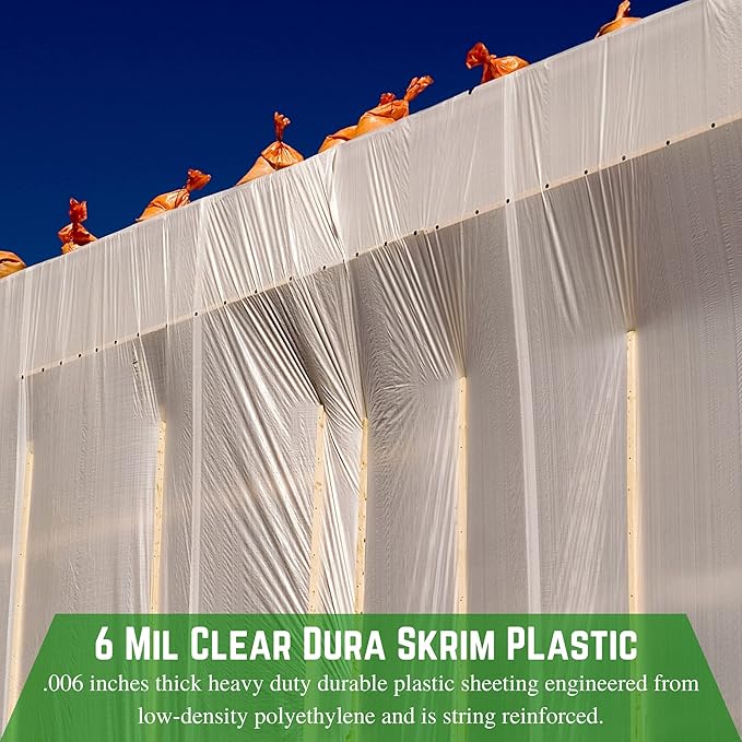 Farm Plastic Supply - Dura Skrim String Reinforced Clear Plastic Sheeting - 6 Mil - (60' x 100') - Reinforced Poly Film Tear Resistant, Weatherproof, Vapor Barrier Polyethylene Roll for Construction